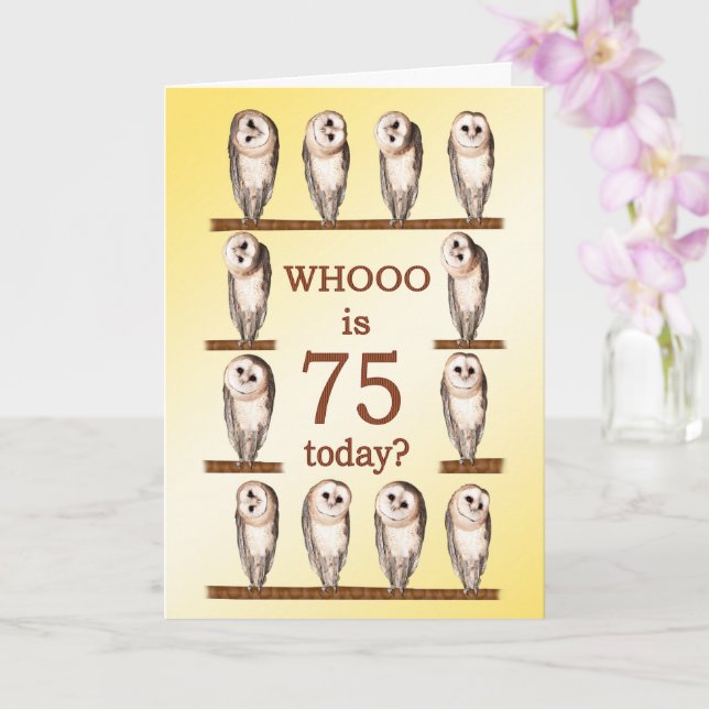 75th Birthday, Curious Owls Card (Orchid)