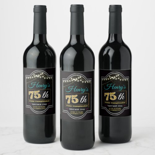 75th Birthday Custom Wine Label Cheers to 75 Year Wine Label