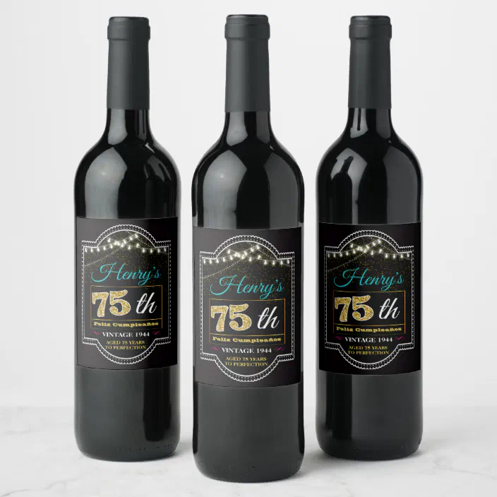 75th Birthday Custom Wine Label, Cheers to 75 Year Wine Label | Zazzle.com