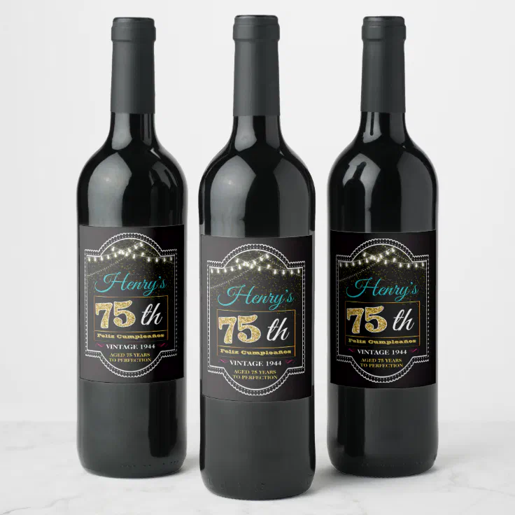 75th Birthday Custom Wine Label, Cheers to 75 Year Wine Label | Zazzle