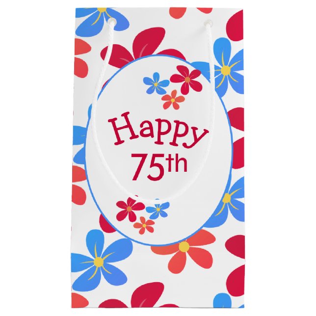 75th Birthday Daisies On White  Small Gift Bag (Front)