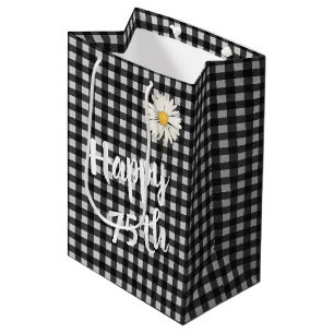 75th Birthday Daisy On Gingham Medium Gift Bag
