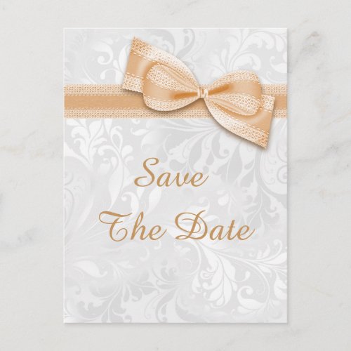 75th Birthday Damask and Faux Bow Save The Date Announcement Postcard