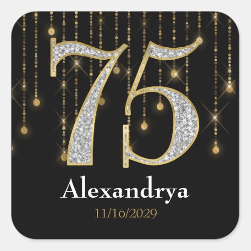 75th Birthday Diamonds Gold Favor Tags Stickers