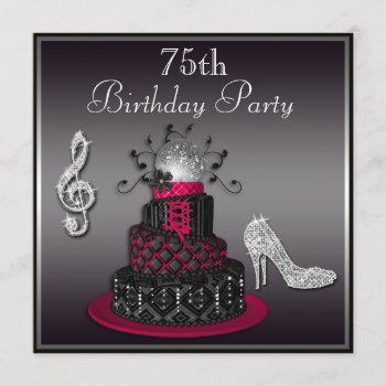 75th Birthday Disco Diva Cake And Heels Hot Pink Invitation by GroovyGraphics at Zazzle