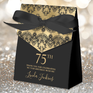 75th Birthday Elegant Gold Lace Thank You Favor Boxes