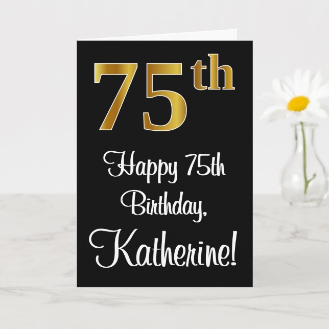 75th Birthday ~ Elegant Luxurious Faux Gold Look # Card (Small Plant)