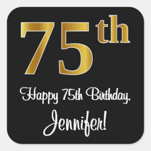 75th Birthday – Elegant Luxurious Faux Gold Look # Square Sticker