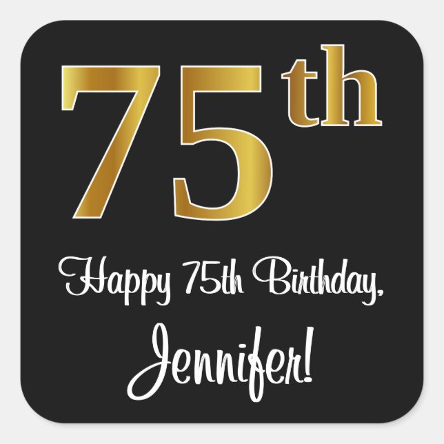75th Birthday – Elegant Luxurious Faux Gold Look # Square Sticker (Front)
