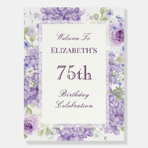 75th Birthday Elegant Purple Flowers Welcome Sign