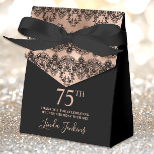 75th Birthday Elegant Rose Gold Lace Favor Boxes