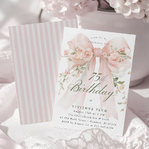 75th Birthday Elegant Watercolor Pink Floral Invitation