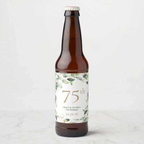 75th Birthday Eucalyptus Beer Bottle Label
