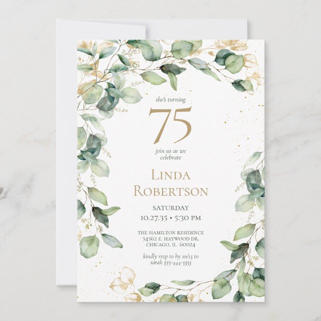 75th Birthday Eucalyptus  Invitation (Front)