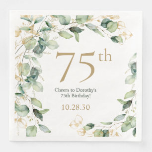 75th Birthday Eucalyptus Paper Dinner Napkins