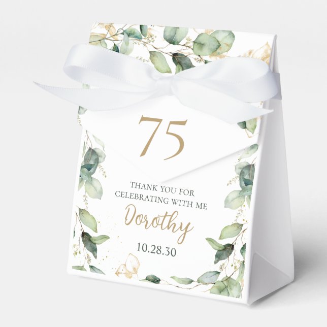 75th Birthday Eucalyptus Thank You Favor Boxes (Front Side)