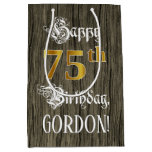 [ Thumbnail: 75th Birthday: Faux Gold Look & Faux Wood Pattern Gift Bag ]