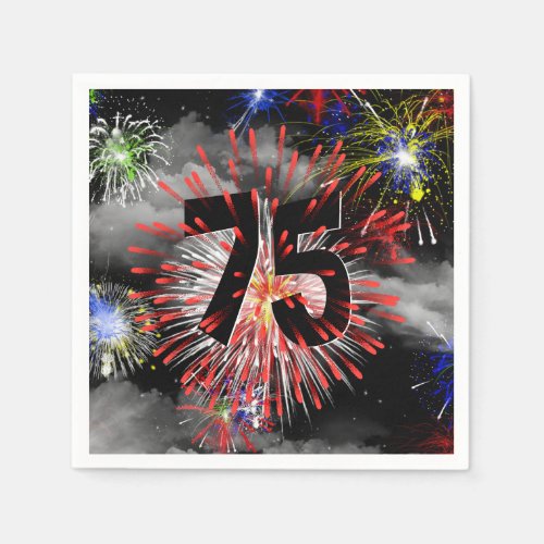 75th Birthday Fireworks In Clouds Napkins