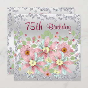 75th Birthday Floral Display & Diamonds Invitation