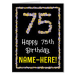 [ Thumbnail: 75th Birthday: Floral Flowers Number “75” + Name Card ]