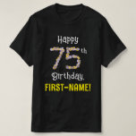 [ Thumbnail: 75th Birthday: Floral Flowers Number “75” + Name T-Shirt ]