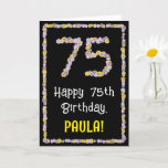 [ Thumbnail: 75th Birthday: Floral Flowers Number, Custom Name Card ]