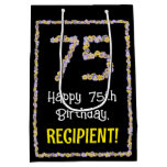 [ Thumbnail: 75th Birthday: Floral Flowers Number, Custom Name Gift Bag ]