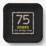 [ Thumbnail: 75th Birthday: Floral Flowers Number, Custom Name Paper Plates ]