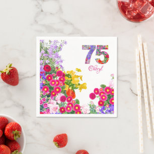 75th Birthday Floral Garden Elegant Party Napkins