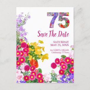 75th birthday floral modern Save The Date Announcement Postcard