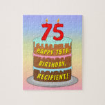 [ Thumbnail: 75th Birthday: Fun Cake and Candles + Custom Name Jigsaw Puzzle ]