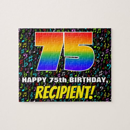 75th Birthday  Fun Colorful Music Symbols  75 Jigsaw Puzzle