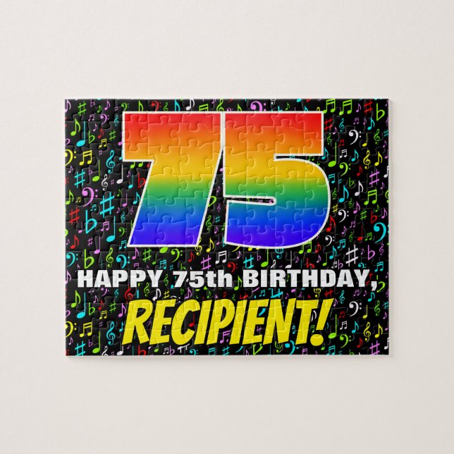 75th Birthday — Fun, Colorful Music Symbols & “75” Jigsaw Puzzle (Horizontal)