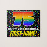 [ Thumbnail: 75th Birthday — Fun, Colorful Star Field Pattern Jigsaw Puzzle ]