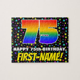 75th Birthday — Fun, Colorful Star Field Pattern Jigsaw Puzzle