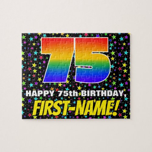 75th Birthday  Fun Colorful Star Field Pattern Jigsaw Puzzle