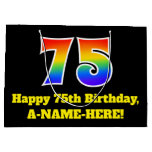 [ Thumbnail: 75th Birthday ~ Fun, Colorful, Vibrant, Rainbow 75 Gift Bag ]