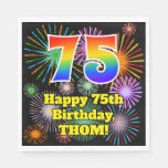 [ Thumbnail: 75th Birthday: Fun Fireworks Pattern + Rainbow 75 Napkins ]