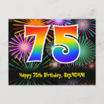 [ Thumbnail: 75th Birthday – Fun Fireworks Pattern + Rainbow 75 Postcard ]