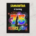 [ Thumbnail: 75th Birthday - Fun Fireworks, Rainbow Look "75" Postcard ]