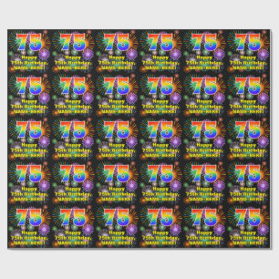 75th Birthday: Fun Fireworks, Rainbow Look # “75” Wrapping Paper