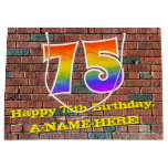 [ Thumbnail: 75th Birthday: Fun, Graffiti-Inspired Rainbow # 75 Gift Bag ]