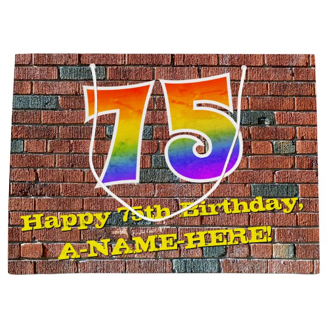 75th Birthday: Fun, Graffiti-Inspired Rainbow # 75 Large Gift Bag (Front)