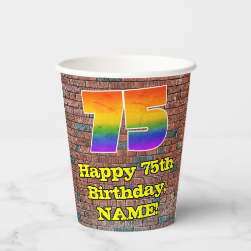 75th Birthday Fun Graffiti_Inspired Rainbow 75 Paper Cups