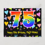 [ Thumbnail: 75th Birthday: Fun Hearts Pattern, Rainbow 75 Postcard ]