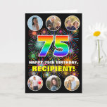 [ Thumbnail: 75th Birthday: Fun Rainbow #, Custom Name & Photos Card ]
