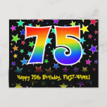 [ Thumbnail: 75th Birthday: Fun Stars Pattern, Rainbow 75, Name Postcard ]