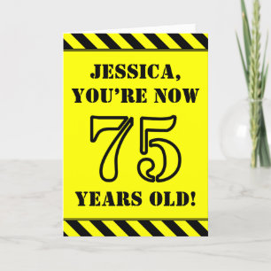 75th Birthday: Fun Stencil Style Text, Custom Name Card