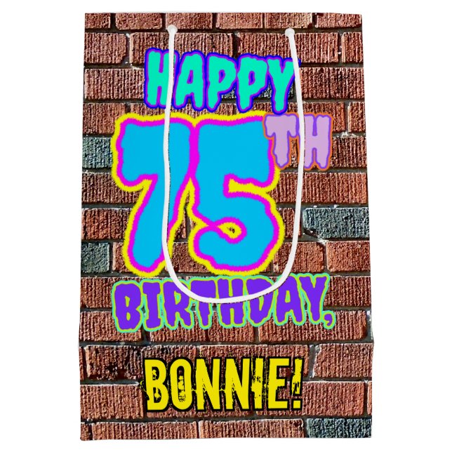 75th Birthday: Fun, Urban Graffiti Inspired Look Medium Gift Bag (Back)