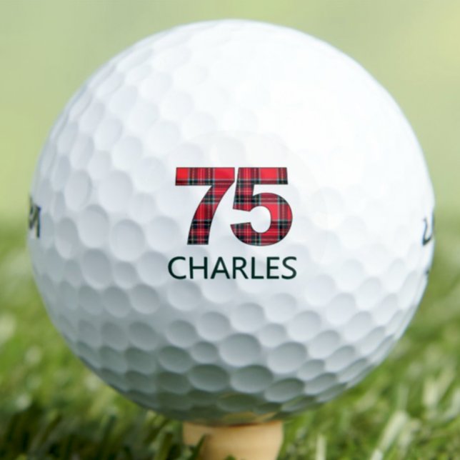 75th Birthday Gift - Classy 75 Years Red Plaid Golf Balls (Creator Uploaded)